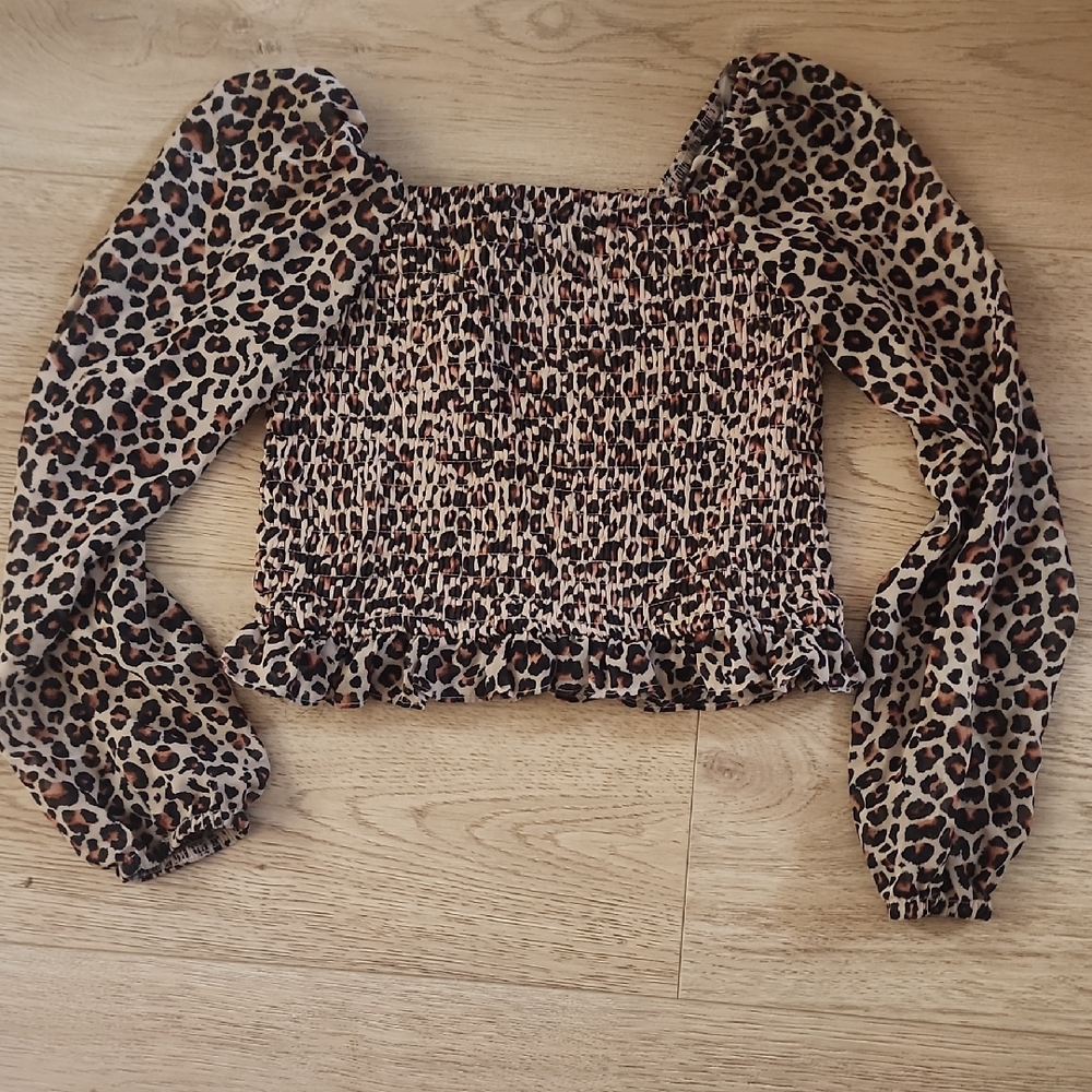 Leopard Print Smocked Women's Top
